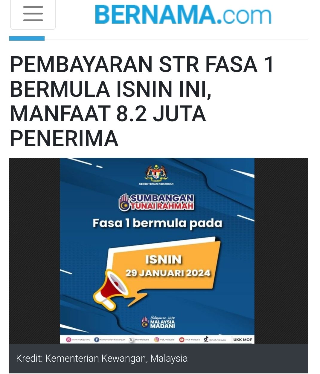 Berita Ringkasan Sumbangan Tunai Rahmah 2024