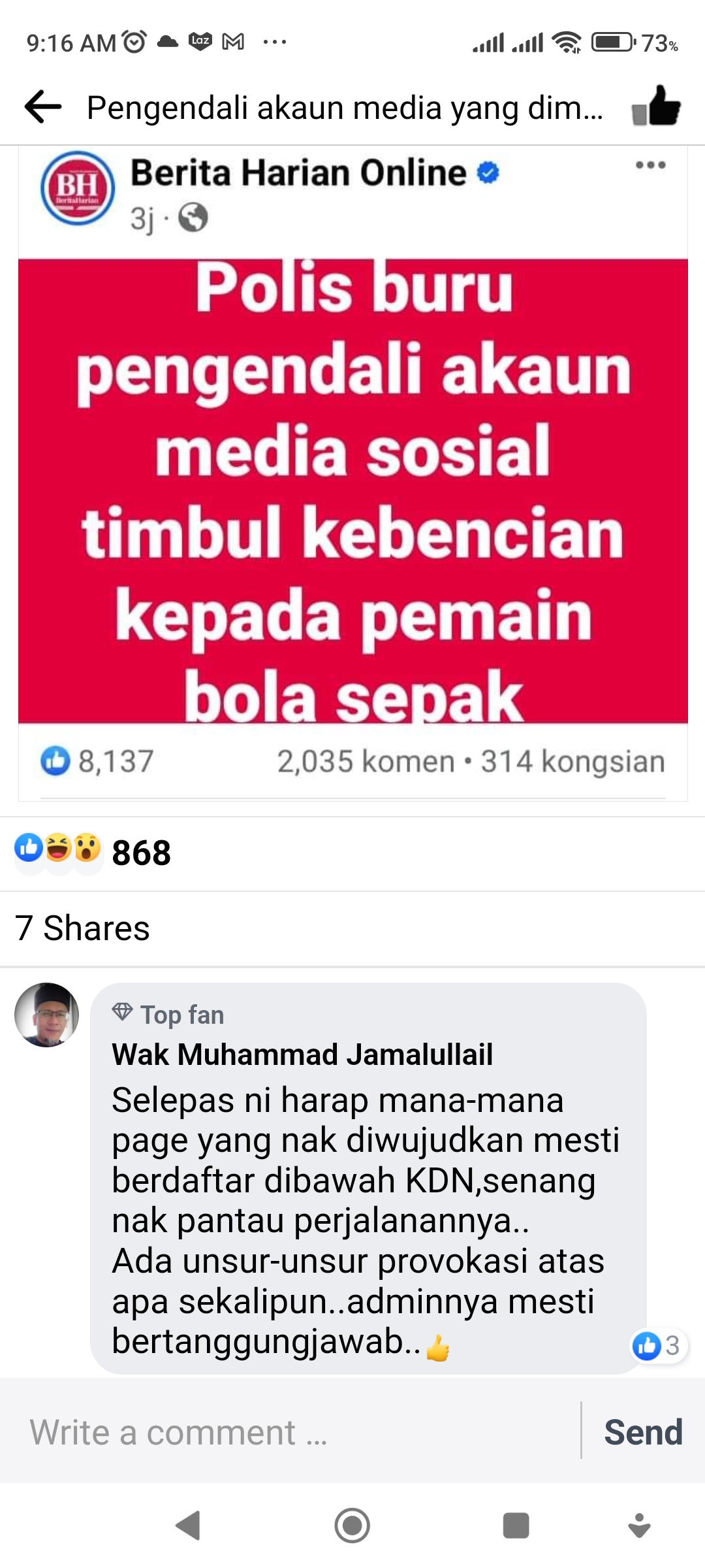 Akaun Media Sosial penyokong Bolasepak  jadi pusat menternak ekstrimis