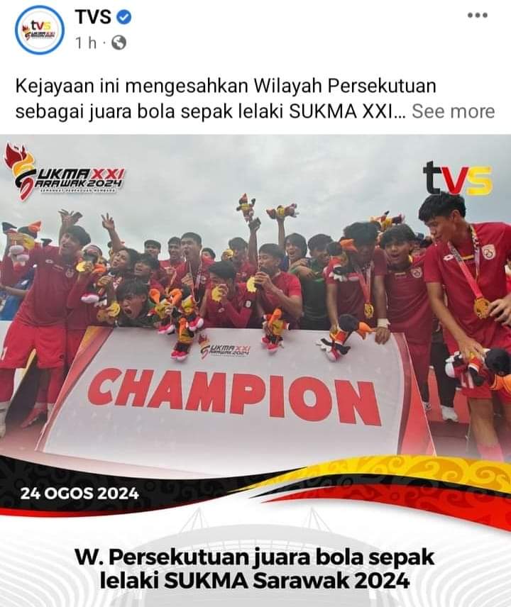 Tahniah Skuad Bolasepak Sukma Wilayah Persekutuan 2024